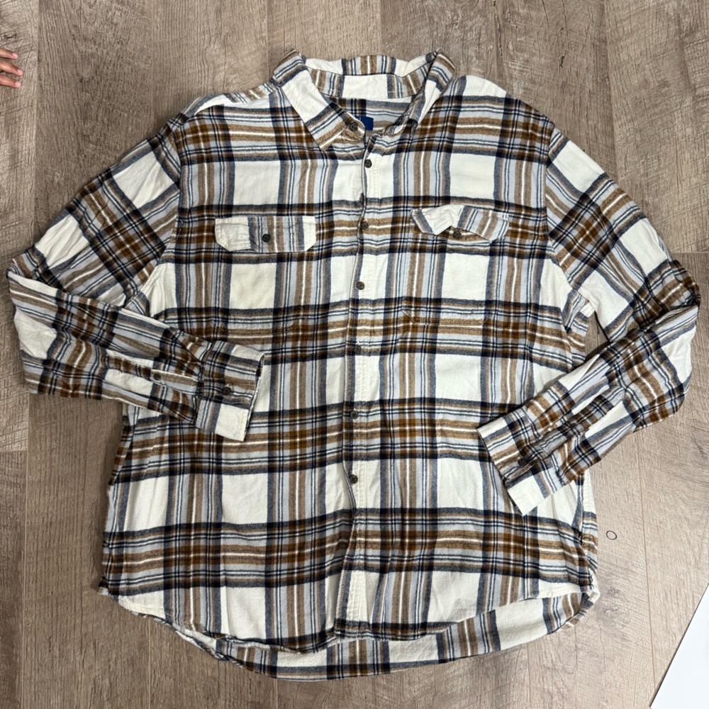 Men's Plaid Shirt in Brown and White